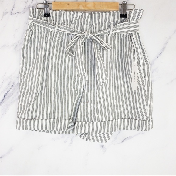 Frame | Striped Linen Blend Paperbag Shorts | Sz M - Picture 1 of 8